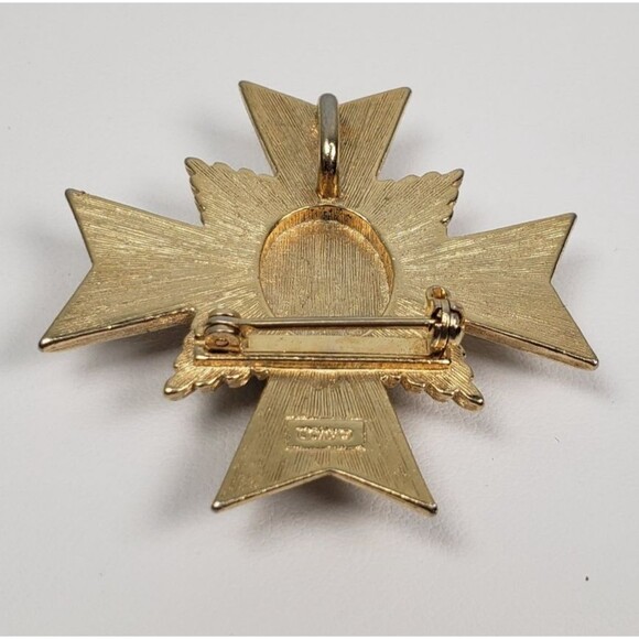 1983 Avon Maltese Cross Allegro Collection Amber Color Gold Tone Brooch Pendant - Picture 10 of 13